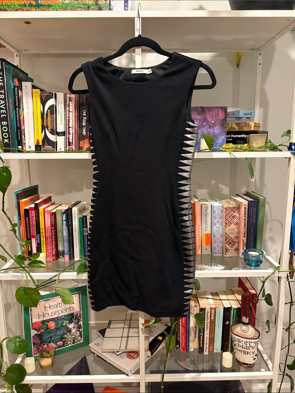 Bailey44 Sleeveless Black Dress with Silver Geometric Side Detail